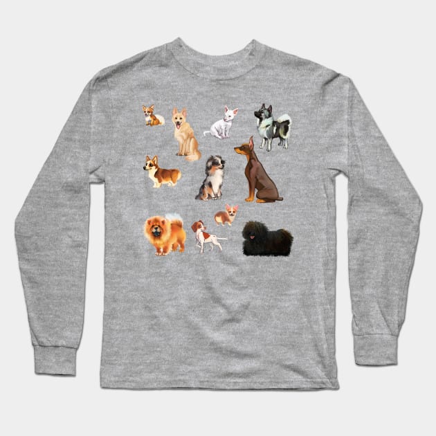 Dog pattern 11 dogs Long Sleeve T-Shirt by Angsty-angst